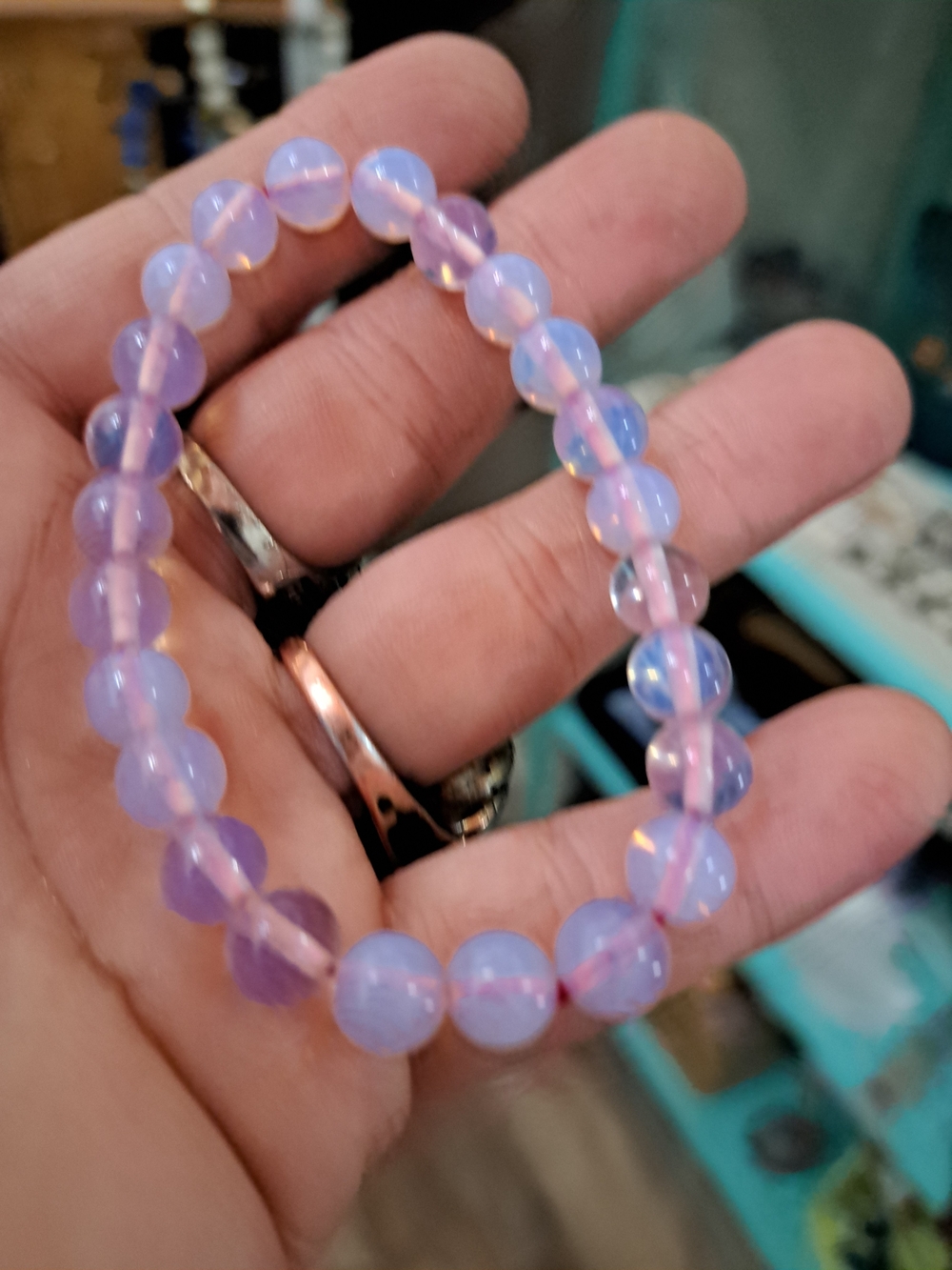 Iridescent Opalite Beaded Stretch Bracelet – Lavender Blue Glow